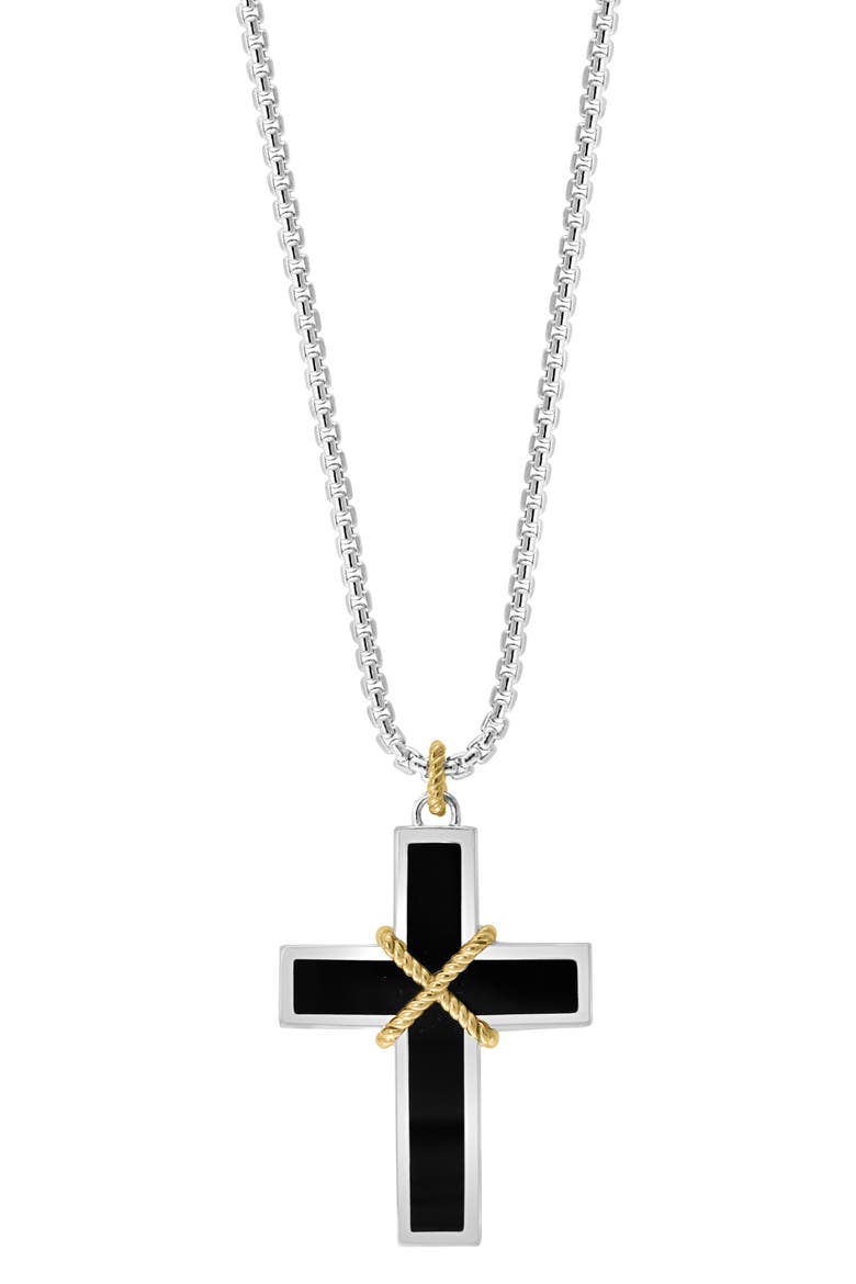Onyx Cross Pendant Necklace, Alternate, color, BLACK
