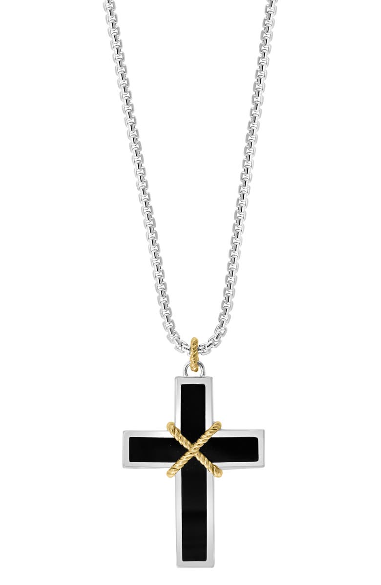 EFFY Onyx Cross Pendant Necklace, Alternate, color, Black