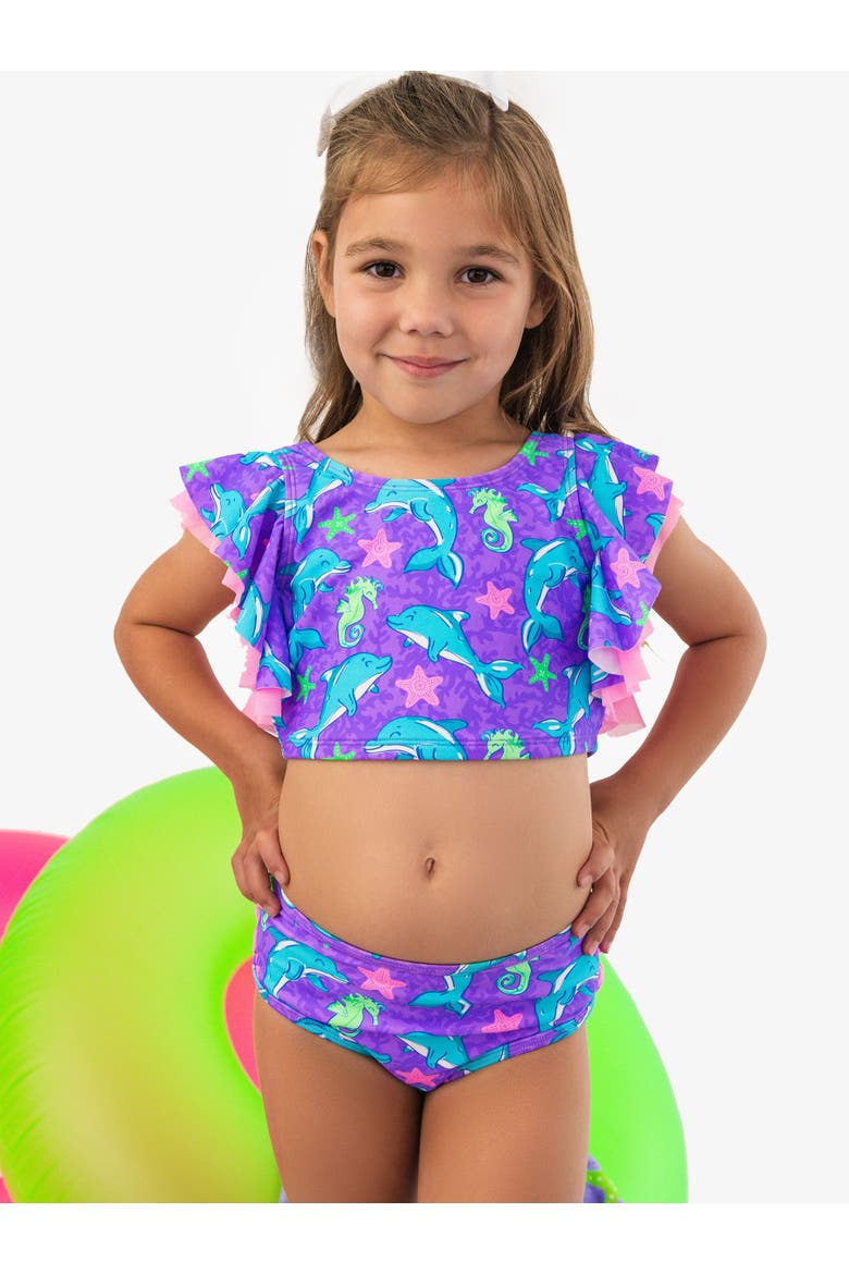 Baby Girls UPF50+ Butterfly Tankini, Alternate, color, Neon Fin Friends
