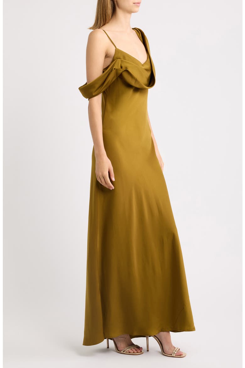Ondine Asymmetric Drape Gown, Alternate, color, GOLD