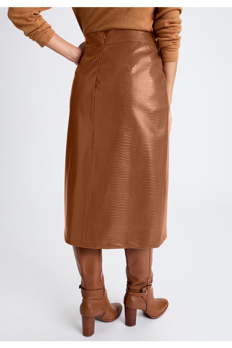 Faux Leather Croc Wrap Skirt, Alternate, color, COGNAC
