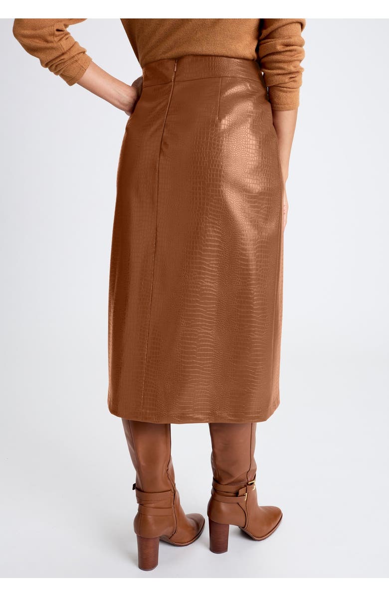 Jessica London Faux Leather Croc Wrap Skirt, Alternate, color, Cognac