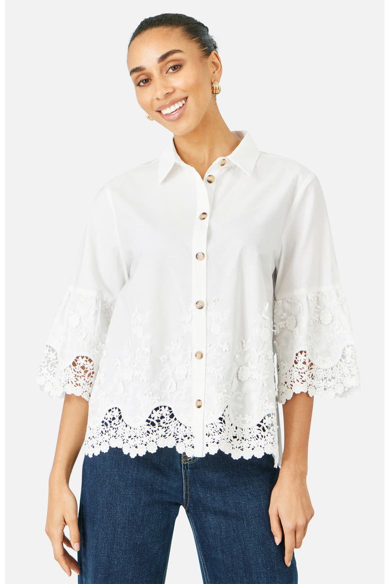 Cotton Lace Border Shirt, Main, color, White