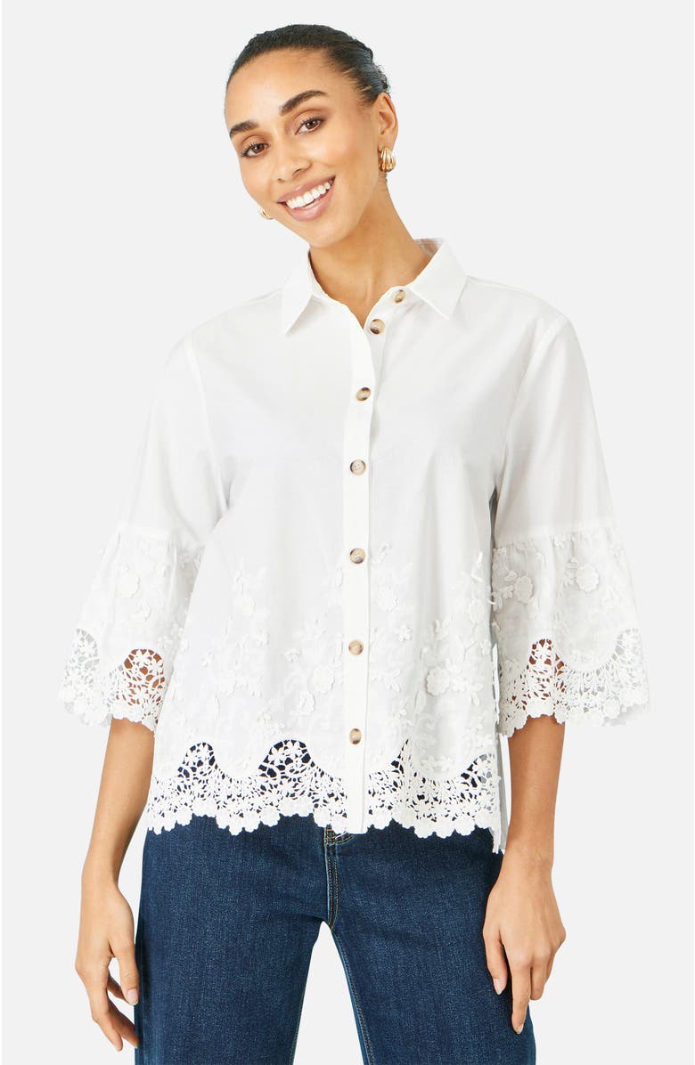 Yumi Cotton Lace Border Shirt, Main, color, White