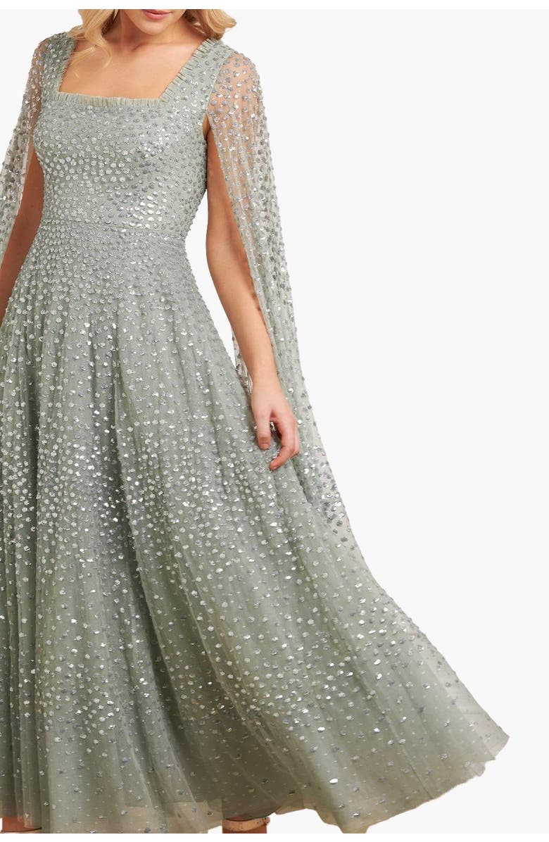 Needle 
Thread Scatter Dot Cape Sleeve Ankle Gown, Alternate, color, Laurel