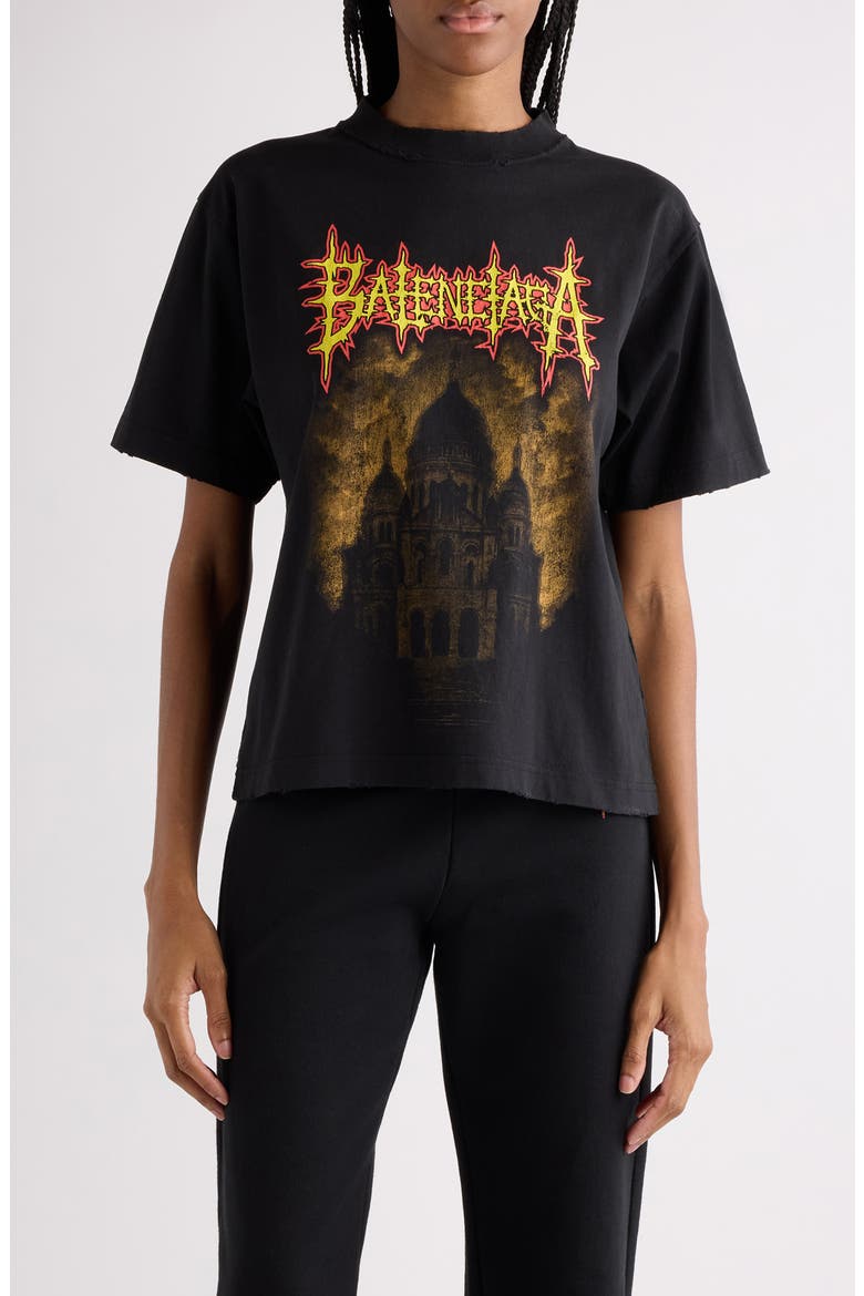 Medium Fit Distressed Sacré Couer Graphic T-Shirt, Main, color, 1000 BLACK