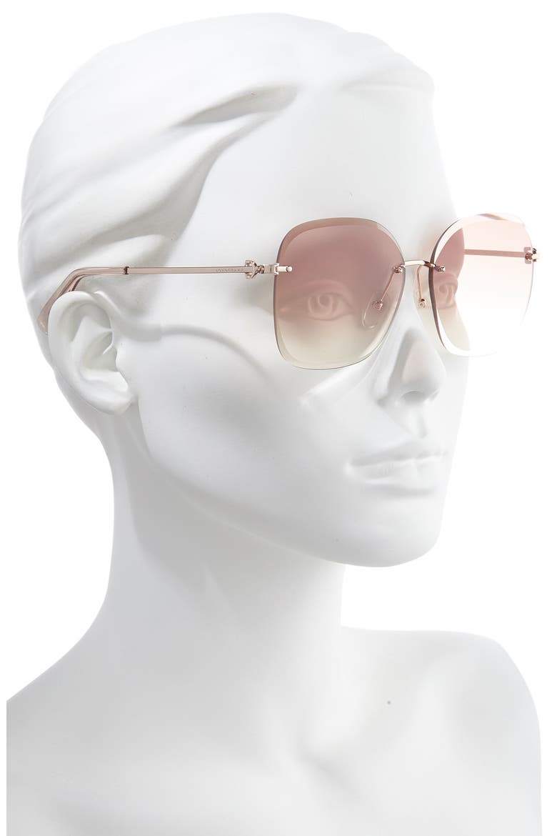 Amazone 60mm Gradient Rimless Round Sunglasses, Alternate, color, GOLD/ ROSE