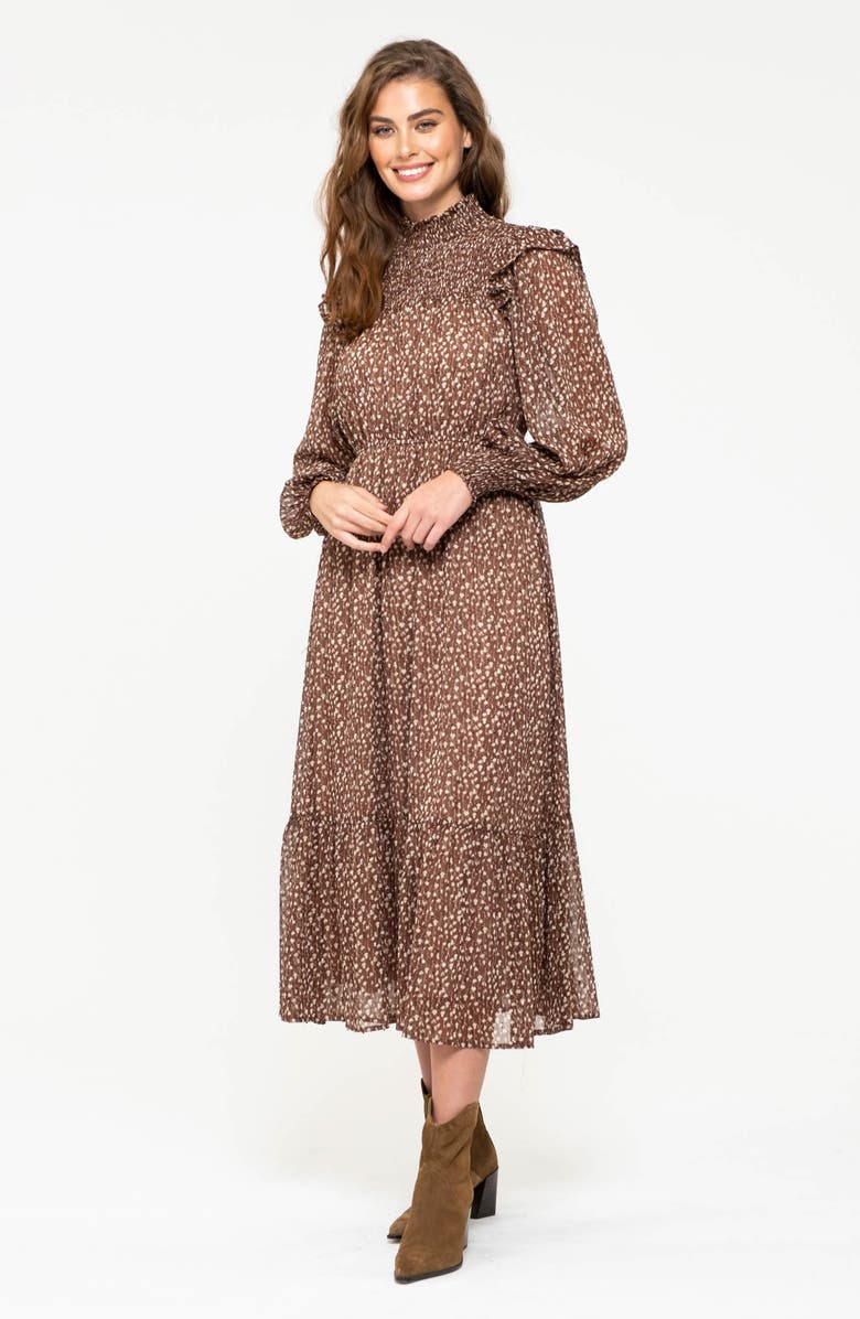 AUGUST SKY Ditsy Long Sleeve A-Line Midi Dress, Alternate, color, 