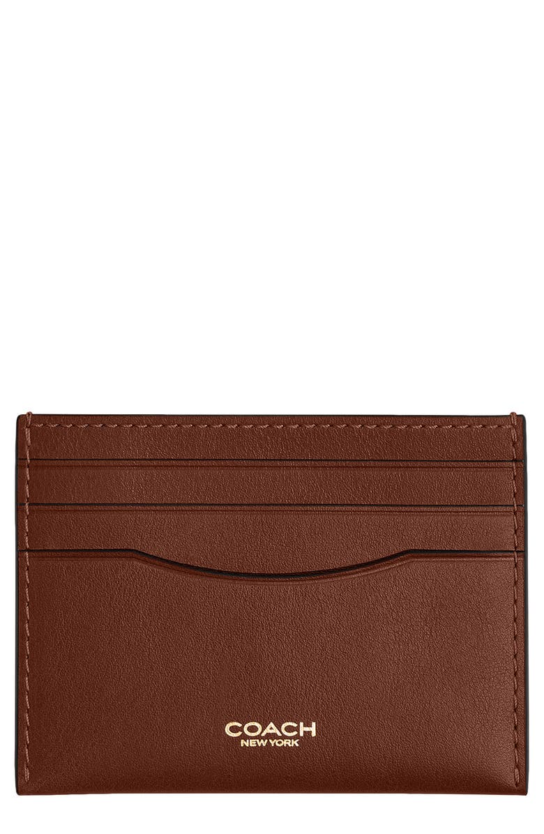 COACH Leather Card Case, Main, color, Redwood.