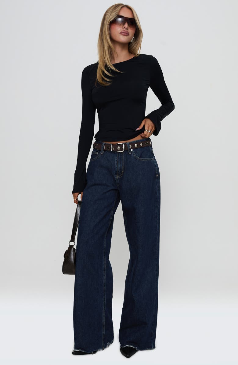 Princess Polly Harpur Long Sleeve Open Back Crop Top, Alternate, color, Black