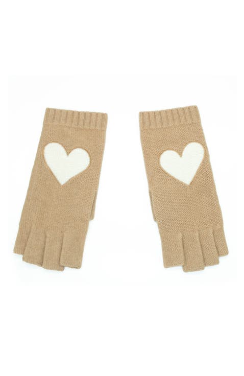 Cashmere fingerless gloves with heart patch