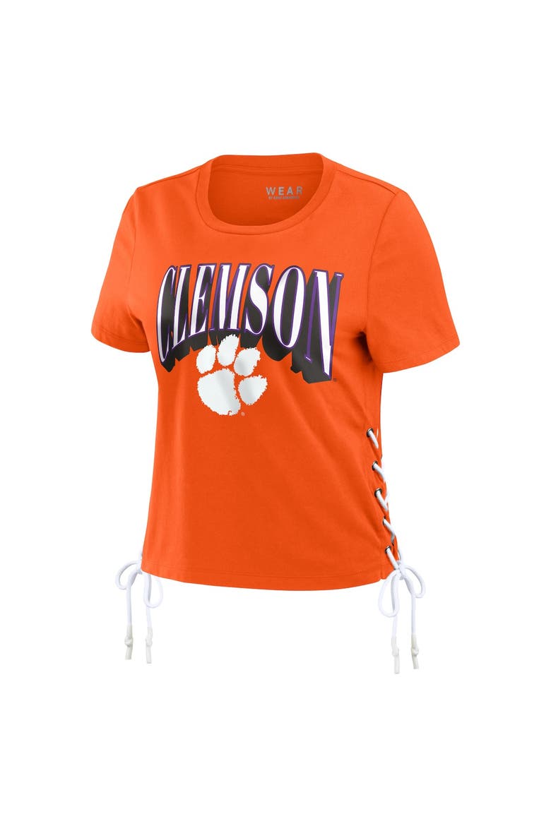 Women's WEAR by Erin Andrews Orange Clemson Tigers Side Lace-Up Modest Crop T-Shirt, Alternate, color, Orange