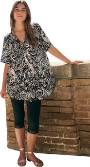Roaman's Plus Size Angelina Crinkle Crepe Y Neck Short Sleeve Tunic