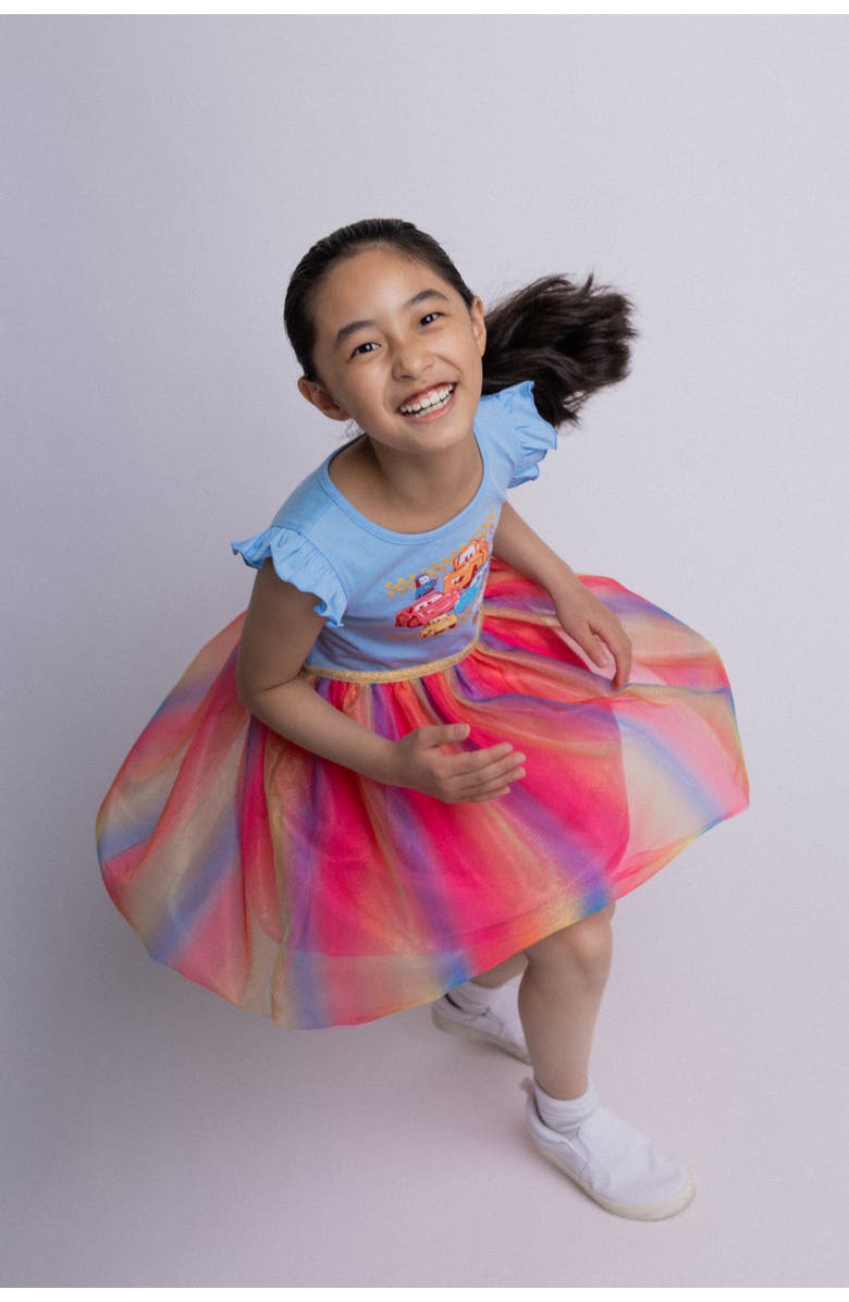 Disney Cars Short Sleeve Tutu Dress, Alternate, color, Blue Rainbow