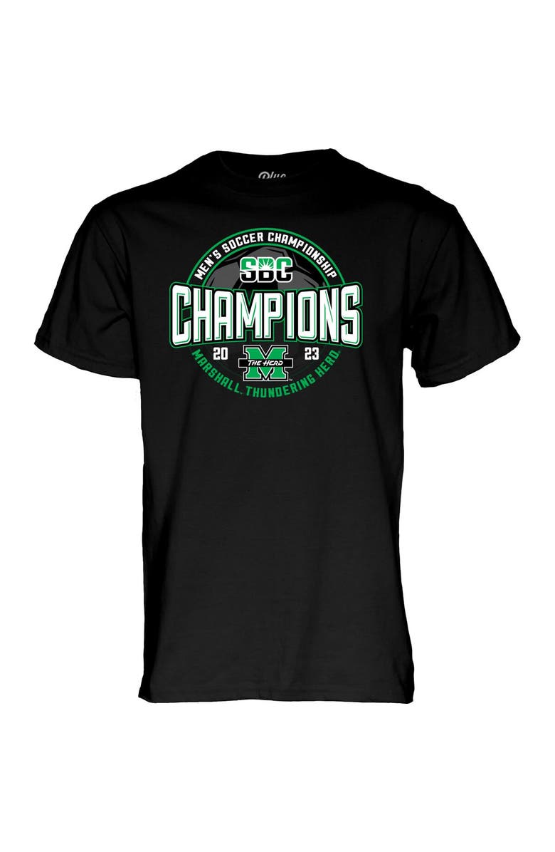 BLUE 84 Men's Blue 84  Black Marshall Thundering Herd 2023 Sun Belt Men's Soccer Conference Tournament Champions T-Shirt, Alternate, color, 