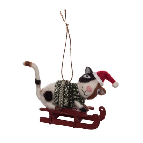 Cat On Sleigh Christmas Tree Ornament