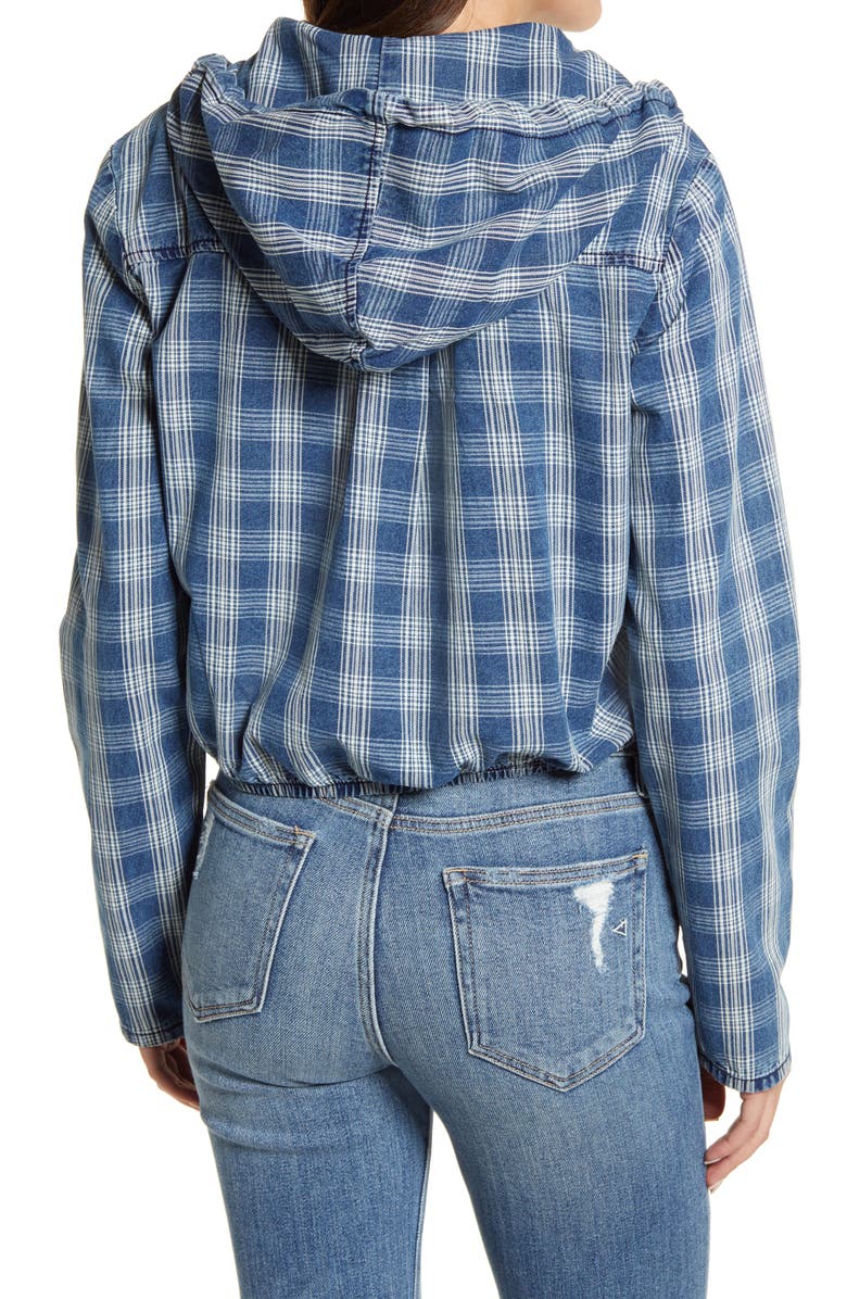 HIDDEN JEANS Light Wash Plaid Crop Hoodie, Alternate, color, Lt Wash