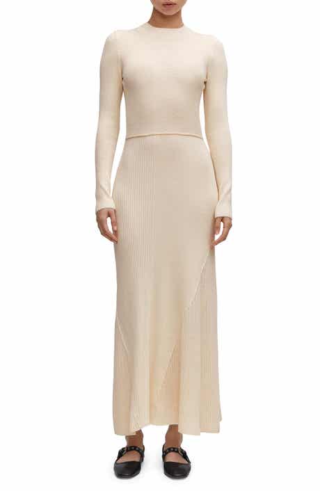 MANGO Long Sleeve Ribbed Sweater Dress