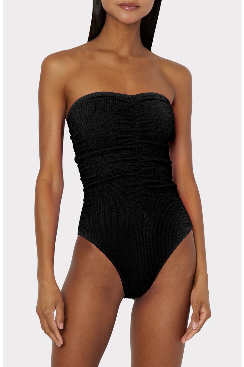 Textured Ruched One-Piece Swimsuit, Main, color, BLACK