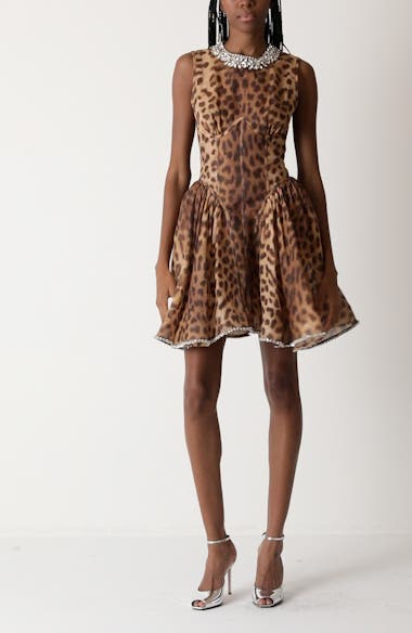 ワンピース ZIMMERMANN LEOPARD PRINT SHORT DRESS IN LINEN ZIMMERMANN Crush panelled leopard linen and silk mini dress