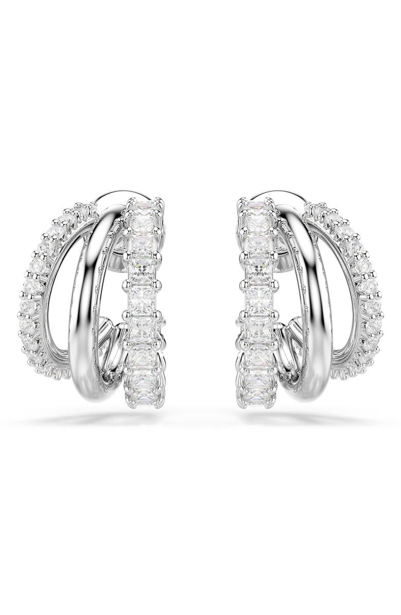 Swarovski Hyperbola Hoop Earrings, Alternate, color, White/ Silver