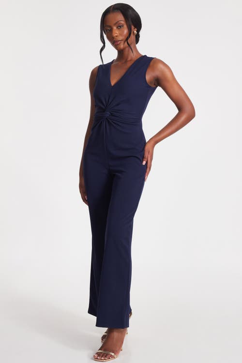 Quiz Scuba Crepe Gathered Front Jumpsuit In Navy
