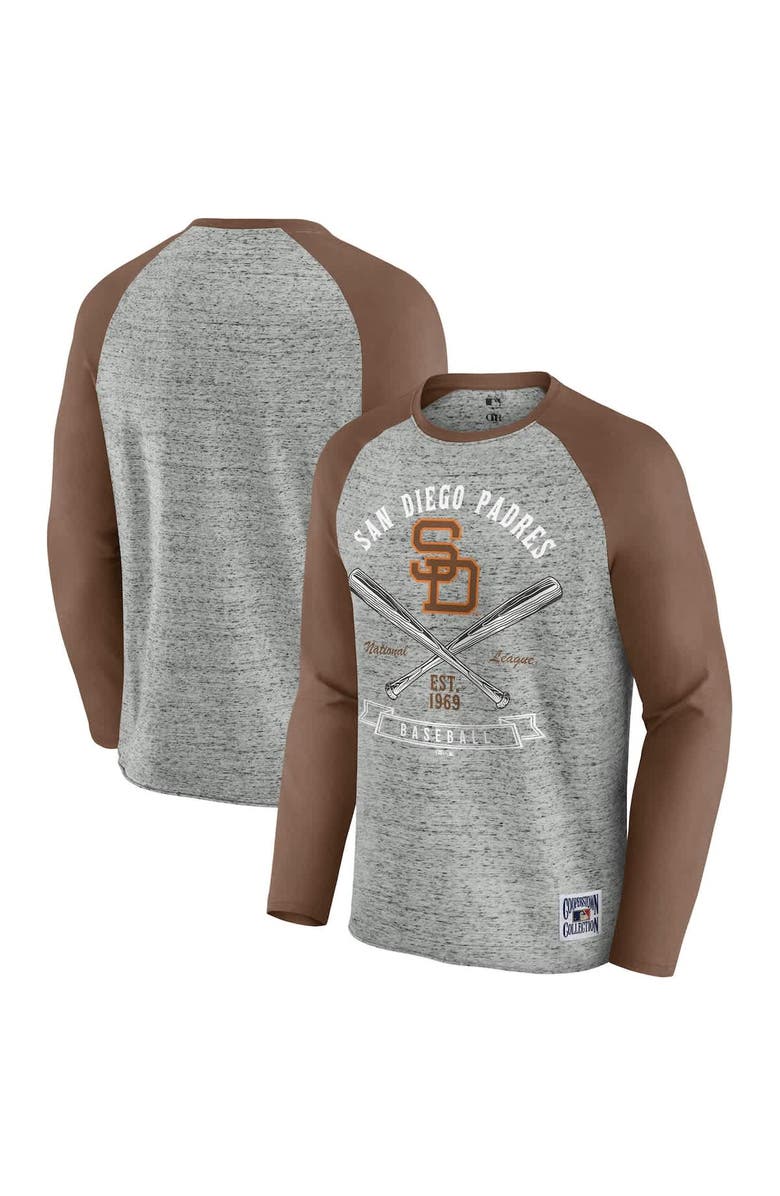 Darius Rucker Collection by Fanatics Men's Darius Rucker Collection by Fanatics Heather Gray San Diego Padres Raw Edge Raglan Long Sleeve Baseball T-Shirt, Main, color, Heather Gray