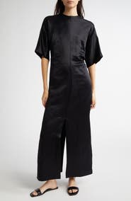 LOULOU DE SAISON Ruby Fitted Linen & Silk Satin Dress