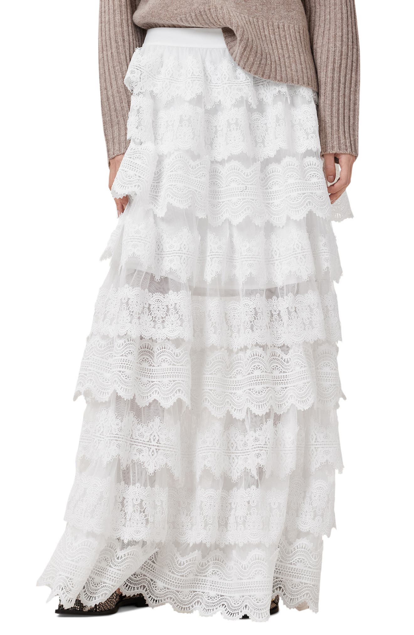 AllSaints Lizi Tiered Lace Maxi Skirt