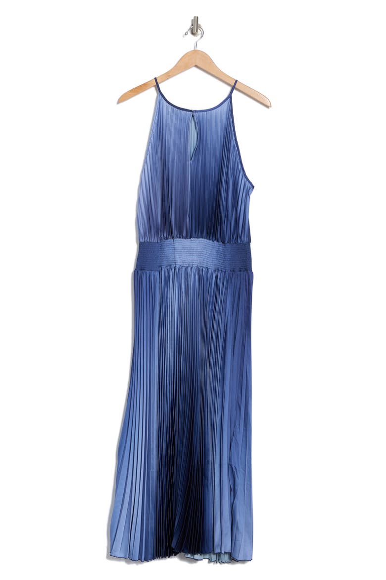 Ombré Halter Neck Pleated Midi Dress, Alternate, color, NAVY/ PERIWINKLE