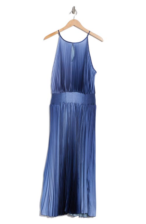 Marina Ombré Halter Neck Pleated Midi Dress In Blue