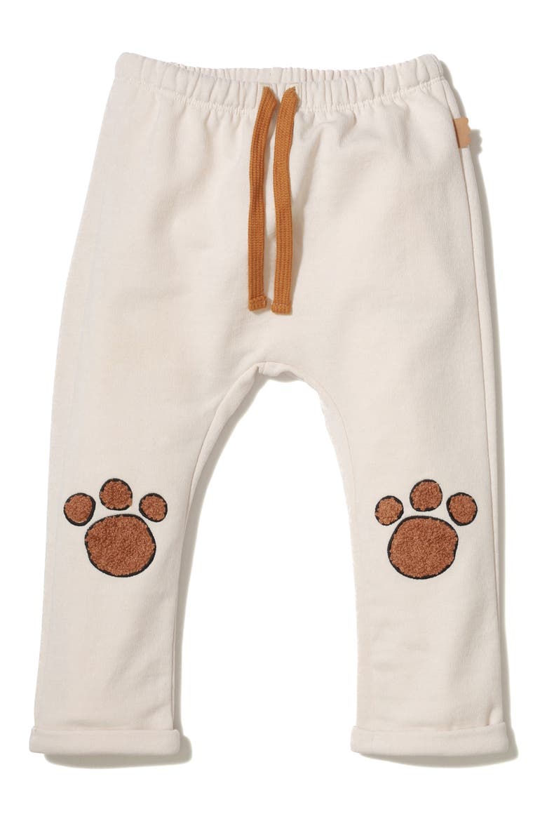 Paw Appliqué Drawstring Waist Pants, Main, color, NATURAL/ PRINT