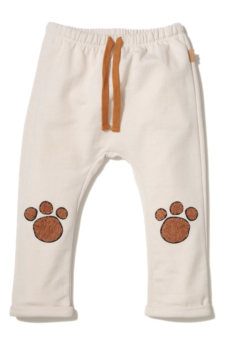 Mon Coeur Paw Appliqué Drawstring Waist Pants, Main, color, Natural/ Print