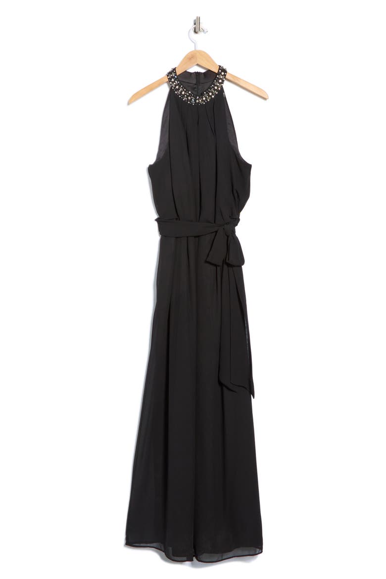 Crystal Embellished Sleeveless Wide Leg Jumpsuit, Alternate, color, BLACK