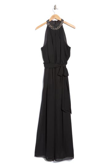 Eliza J Crystal Embellished Sleeveless Wide Leg Jumpsuit In Black