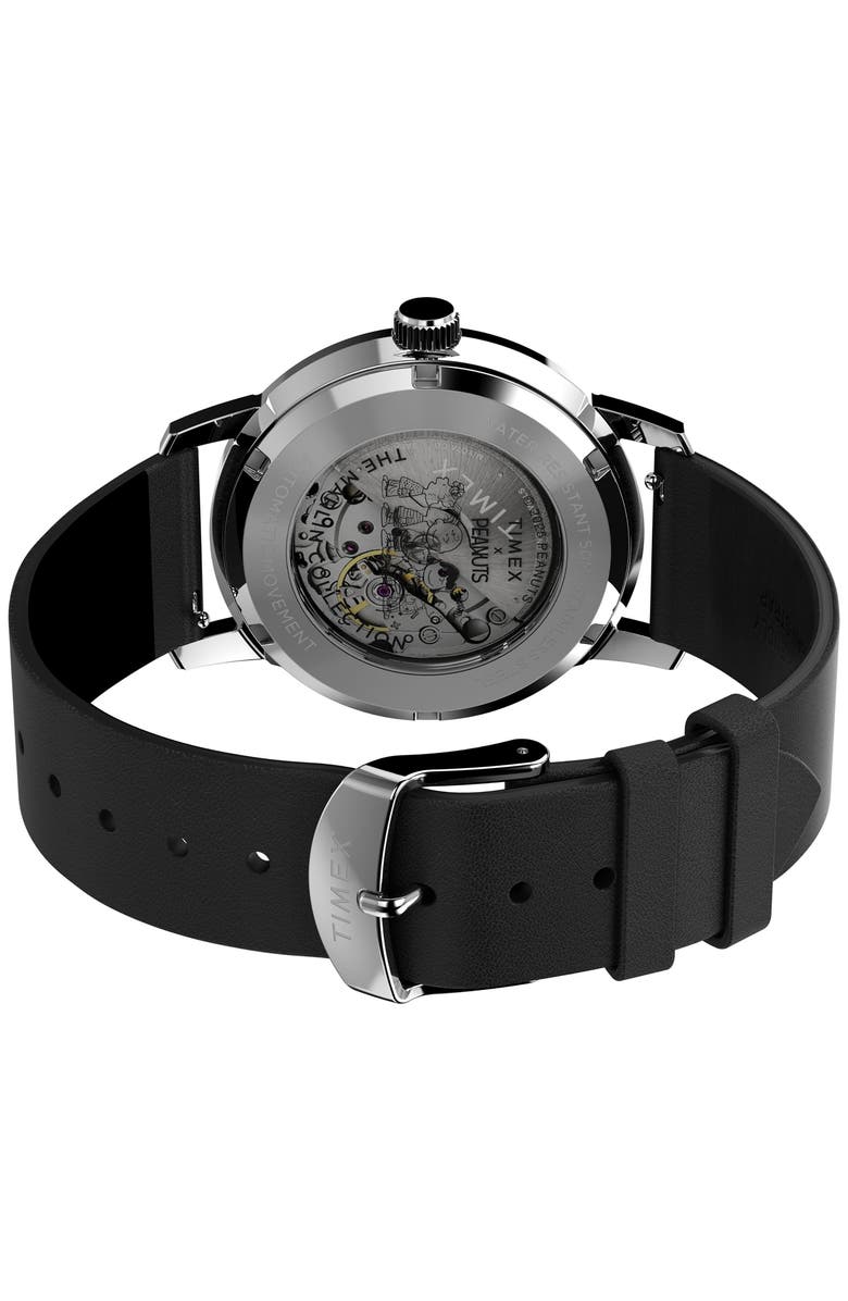 Timex<sup>®</sup> x Peanuts Marlin<sup>®</sup> Space Automatic Leather Strap Watch, 40mm, Alternate, color, Silver-Tone