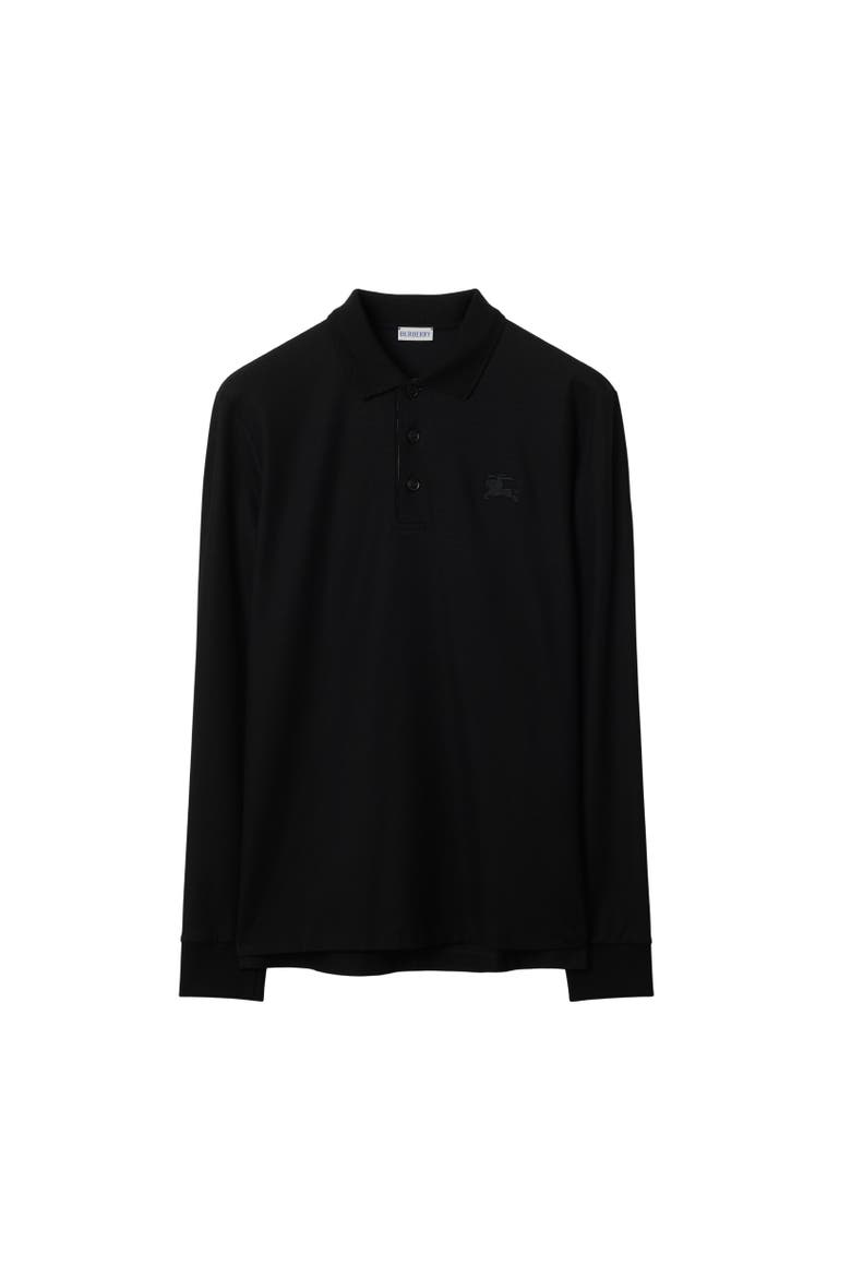 Long-sleeve Cotton Polo Shirt, Alternate, color, Black