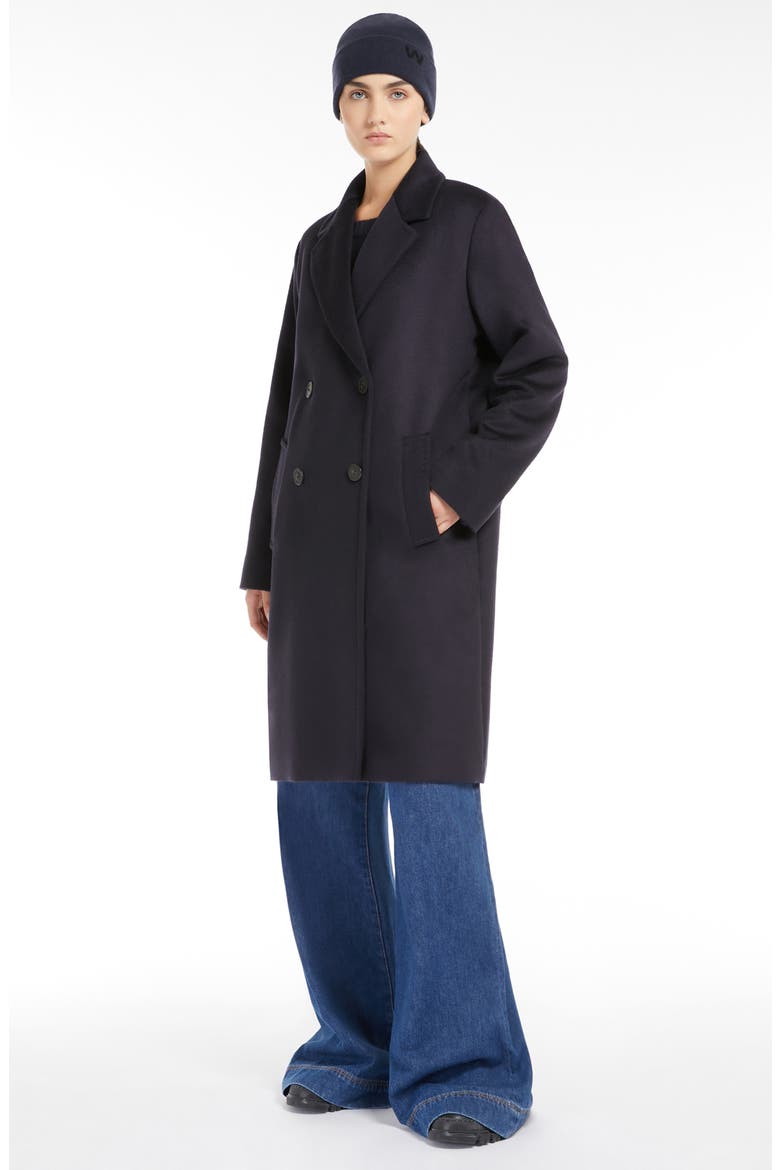 Zum Double Breasted Virgin Wool Coat, Alternate, color, NAVY