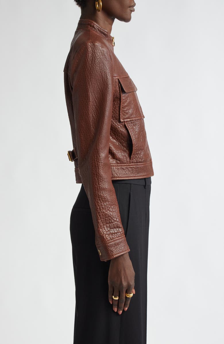 ST. JOHN Crinkled Leather Moto Jacket, Alternate, color, Redwood