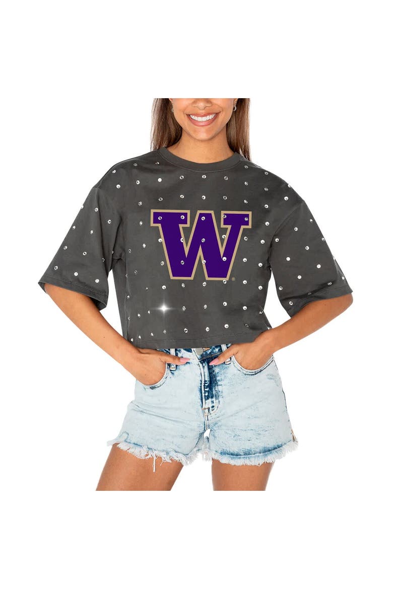 Women's Gameday Couture Gray Washington Huskies Go Time Rhinestone Crop T-Shirt, Main, color, Gray