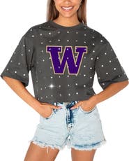 GAMEDAY COUTURE Women's Gameday Couture Gray Washington Huskies Go Time Rhinestone Crop T-Shirt