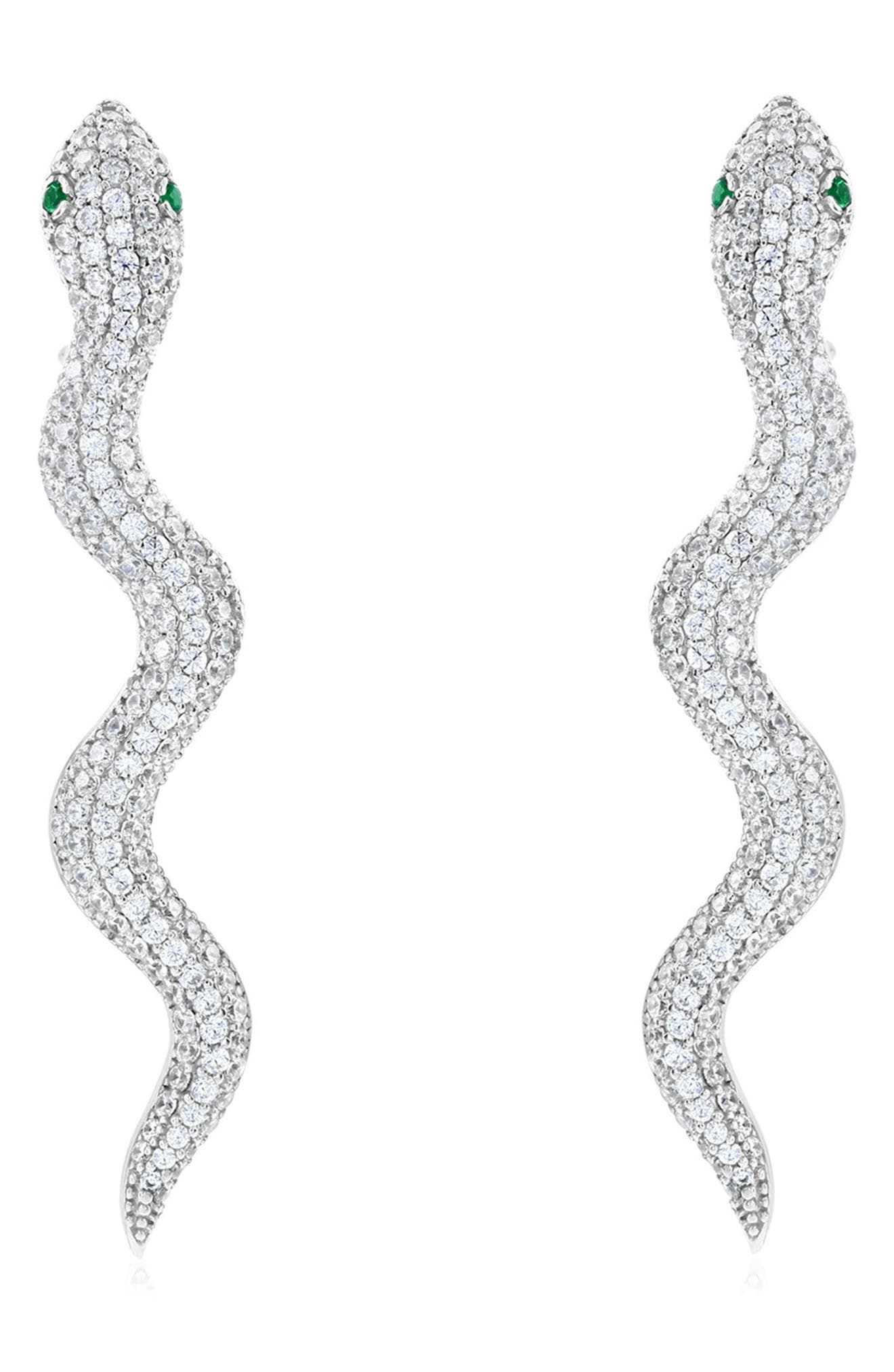 SUZY LEVIAN Pavé Cubic Zirconia Snake Stud Earrings