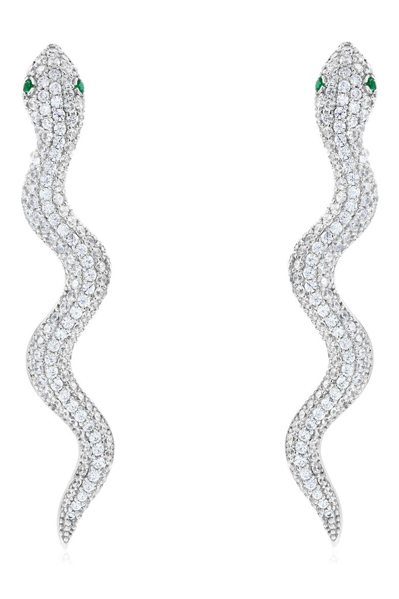 Pavé Cubic Zirconia Snake Stud Earrings, Main, color, WHITE