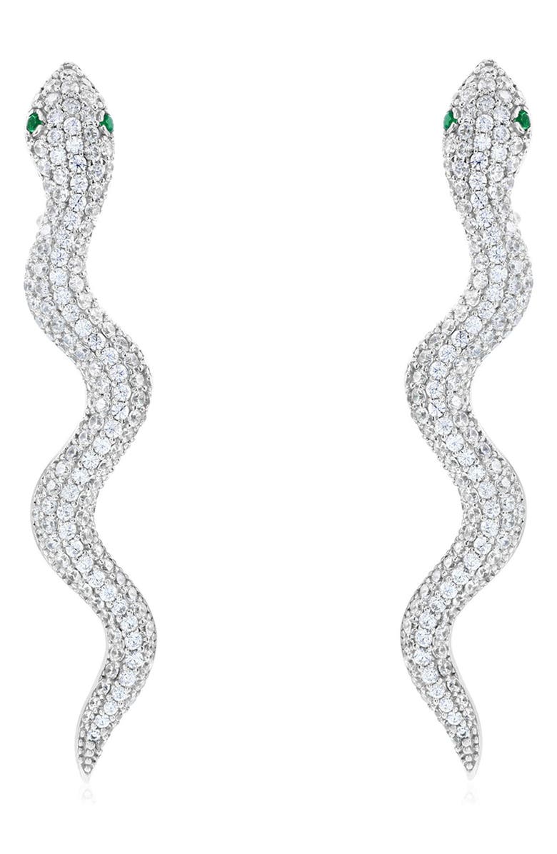 SUZY LEVIAN Pavé Cubic Zirconia Snake Stud Earrings, Main, color, White