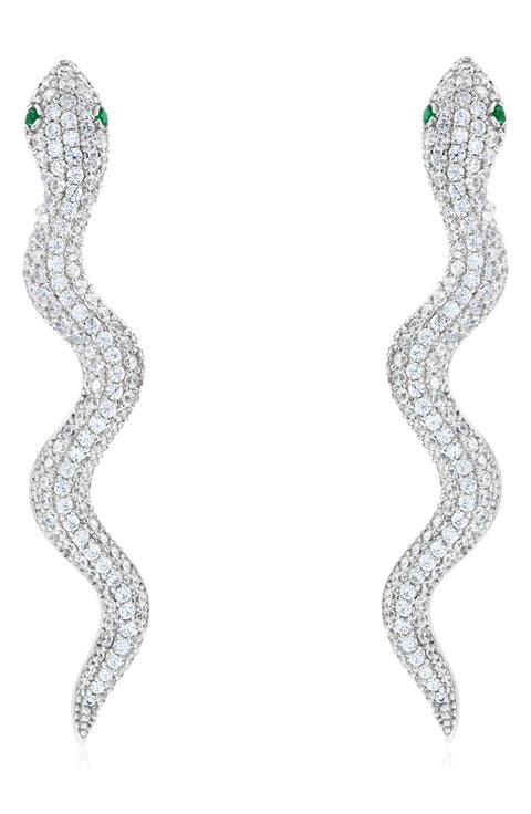 Pavé Cubic Zirconia Snake Stud Earrings