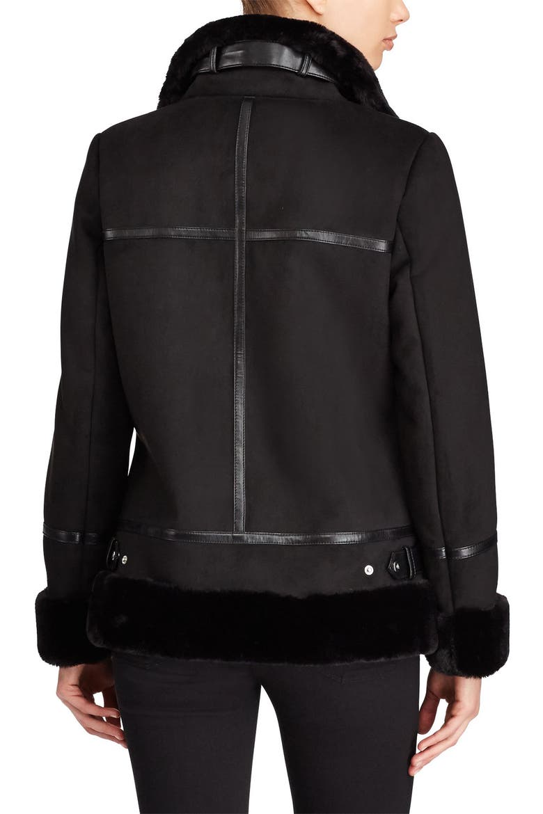 Faux Shearling Bomber Jacket, Alternate, color, BLACK