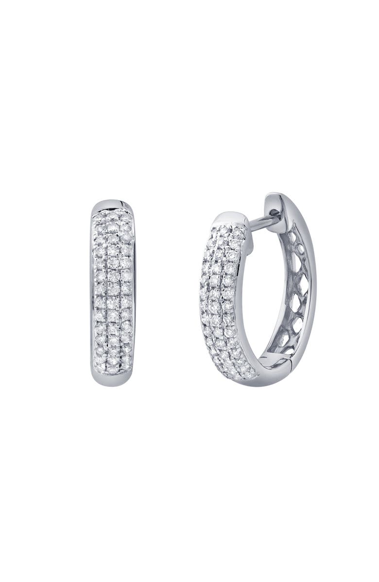 LuvMyJewelry Halo Loop 0.25 Ct 14K Gold Diamond Huggies, Main, color, 14K White Gold