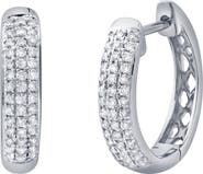 LuvMyJewelry Halo Loop 0.25 Ct 14K Gold Diamond Huggies