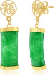 SIMONA 14K Gold Plated Rectangular Jade Earrings