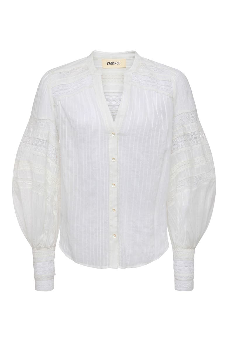 Kiera Lace Trim Button-Up Top, Alternate, color, IVORY